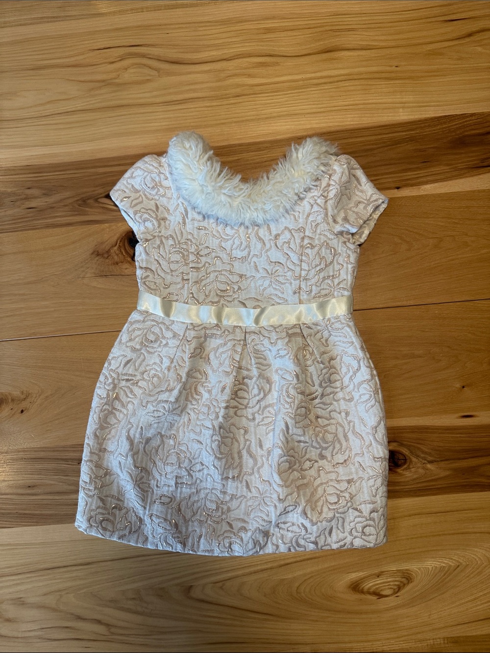 Janie and Jack Ivory Lace Dress with Faux Fur Collar